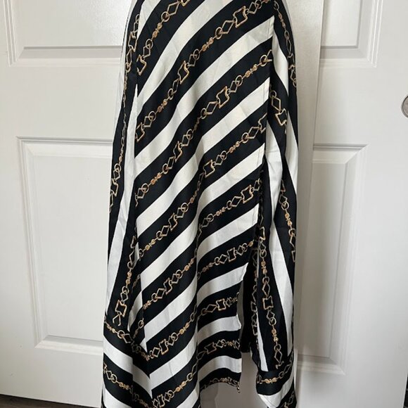 ASOS Black White Stripe Gold Chain Wrap Midi Long Skirt Size 2 - Picture 2 of 13